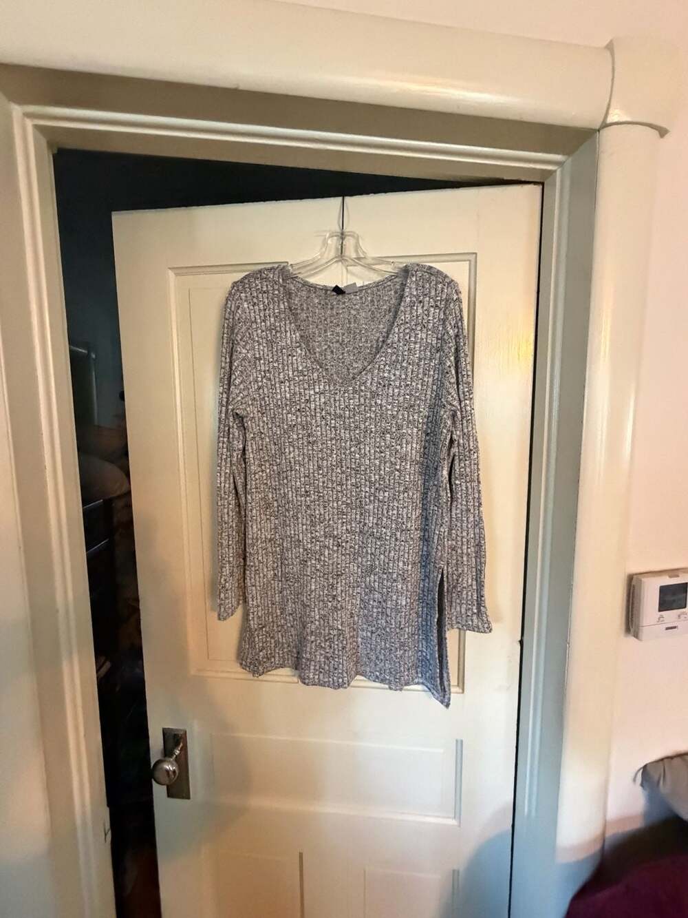 Divided H&M Gray Marled Ribbed V-Neck Long Sleeve Tunic Sweater Size L